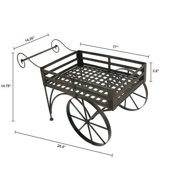 26 Inch Rustic Metal Wagon Cart Plant Stand Flower Holder Patio Art Garden Decor - Picture 9 of 11